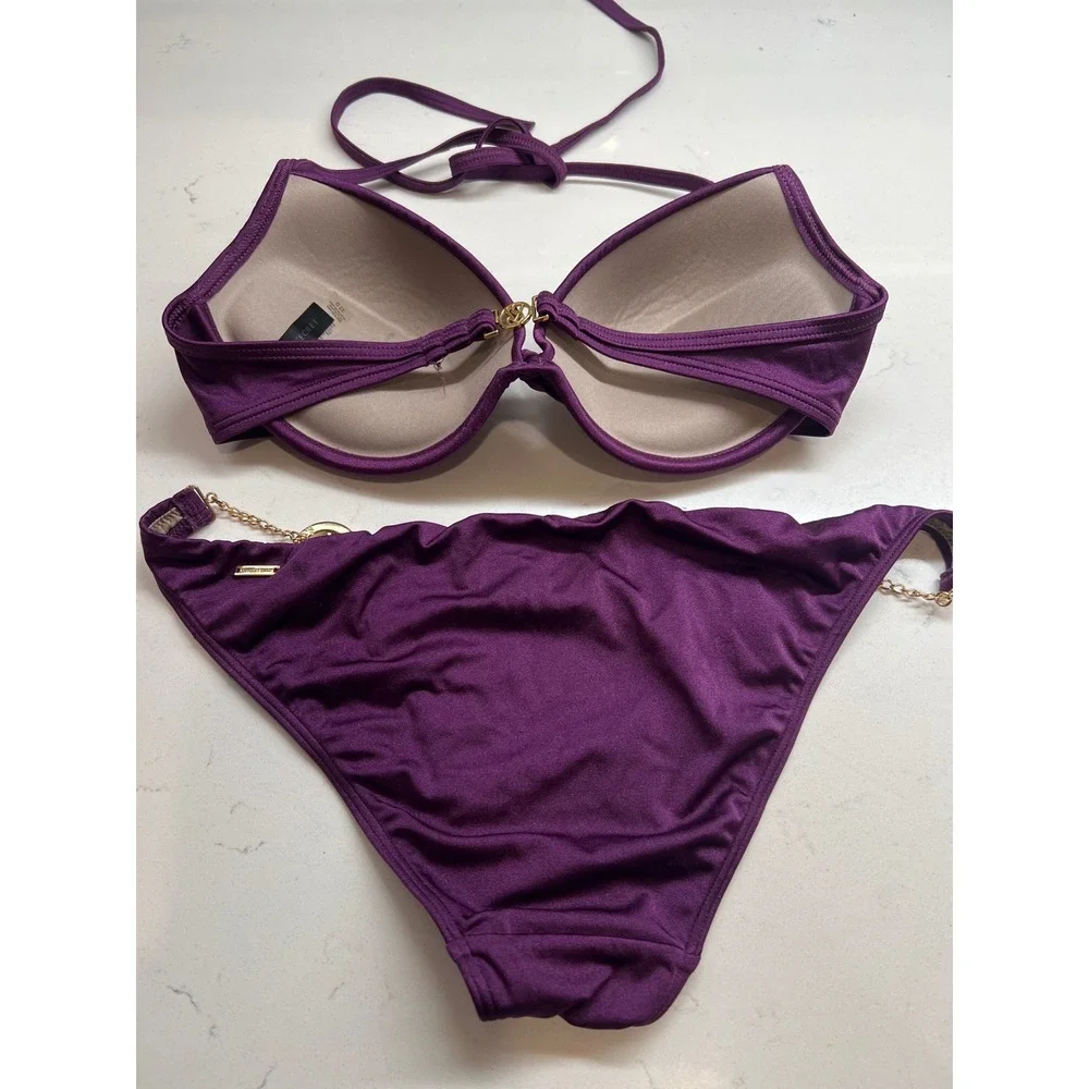 Victorias Secret Plum Purple‎ Bikini Set Gold Chain Hardware 32D Small